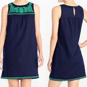 J.‎ Crew Women’s Linen Cotton Blend Embroidered Sleeveless Shift Dress Navy Blue